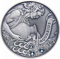 Серебряная монета 20 рублей 925 пробы (26.16 г) в капсуле Водолей. Беларусь, 2013 г. в. UNC
