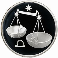 Серебряная монета в капсуле 2 рубля 925 пробы (15,55 г) Весы. Знаки Зодиака. Россия 2002 PF